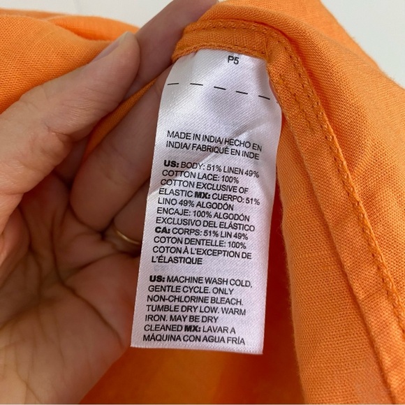 Chicos Bright Orange Linen Blend Off the Shoulder Peasant Top sz 2 / US 12-14 - Picture 8 of 10